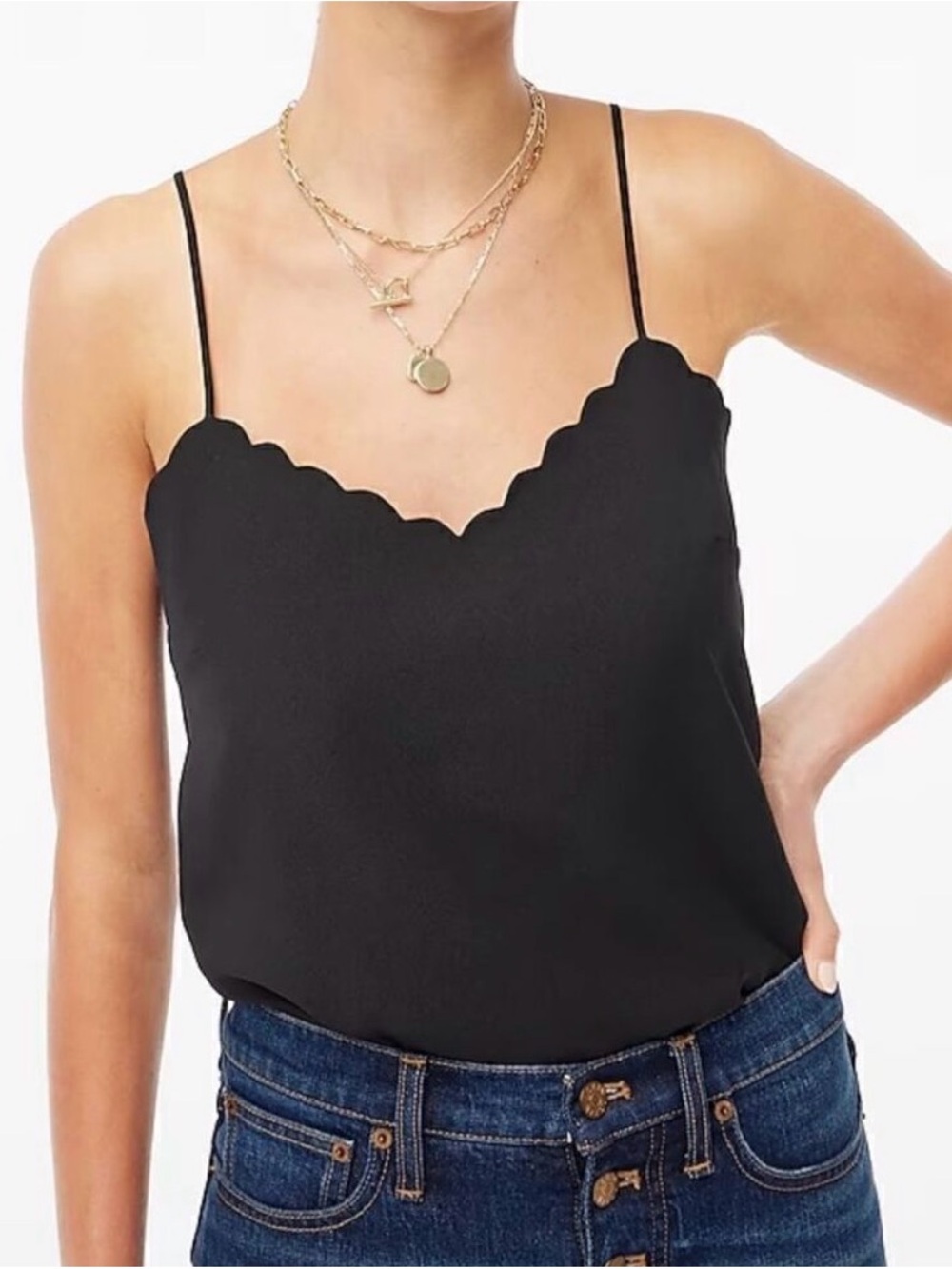 Jcrew Black Scallop-Edge Camisole Top